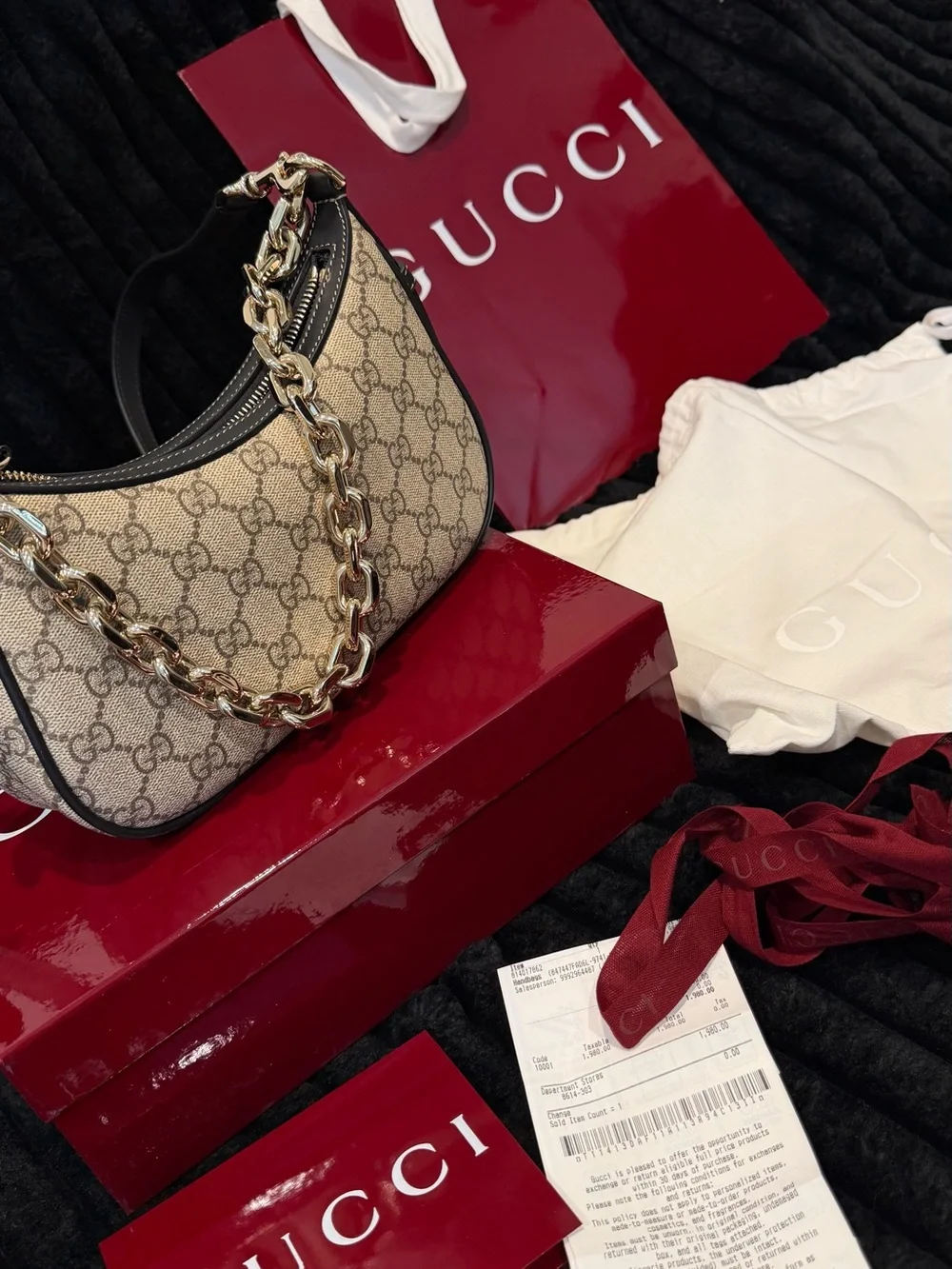 Gucci Beige GG Canvas Shoulder Bag with Gold Chain Trim